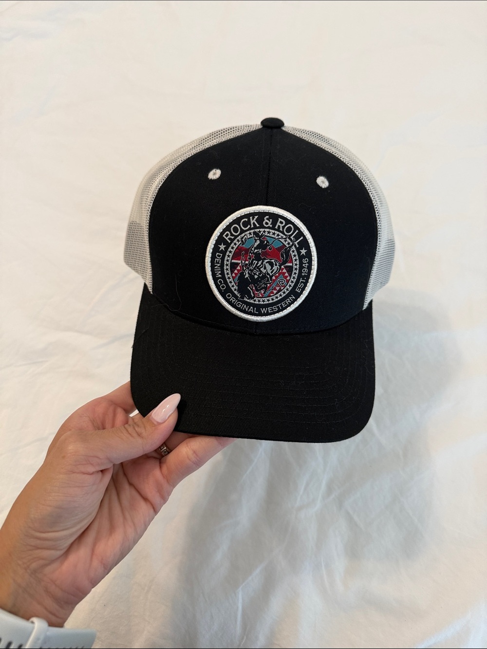 Rock & Roll Patch Mesh Trucker Hat - Black/White